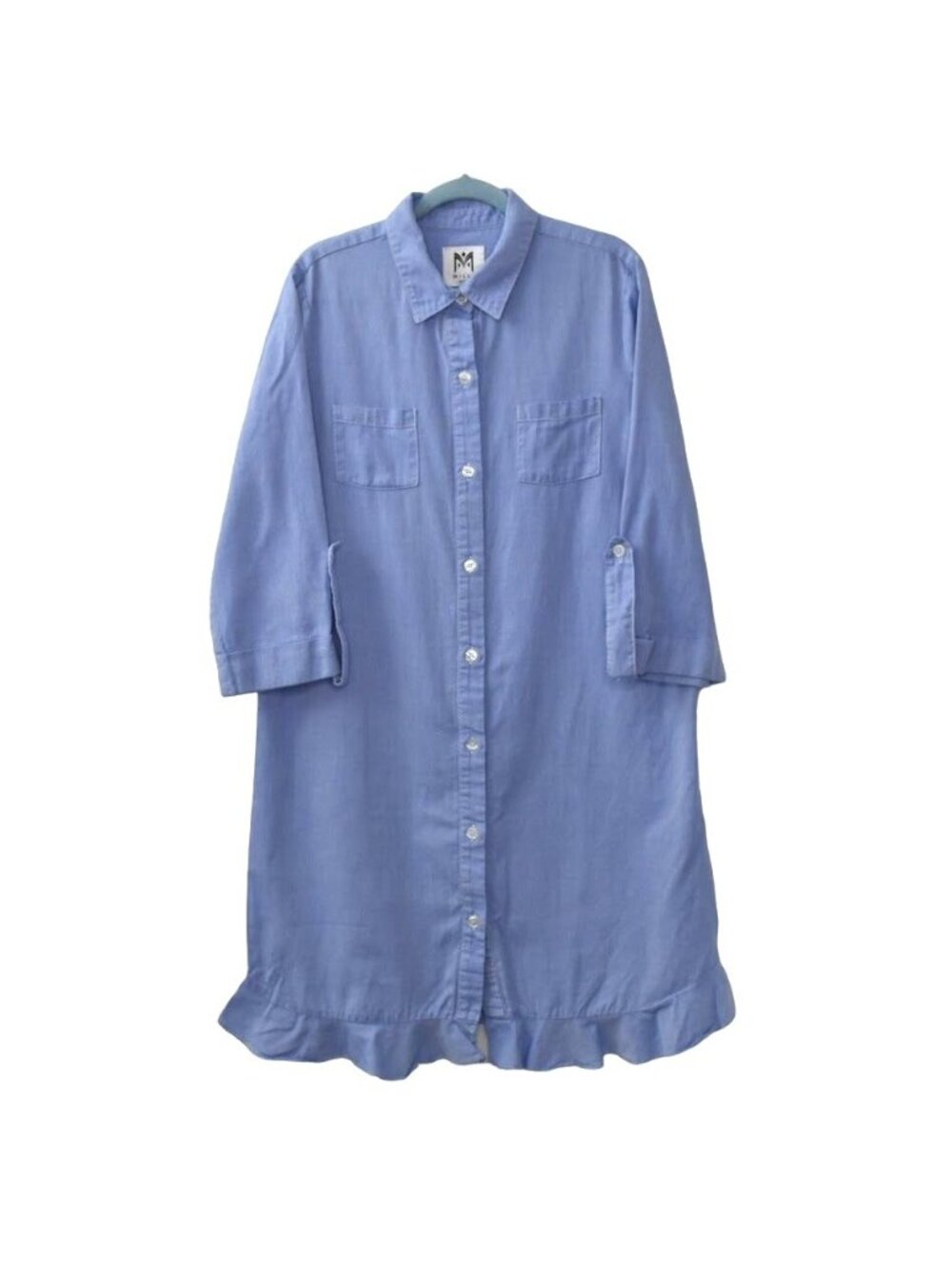Milly Minis Shirt Dress Girls Size 14 Blue Cotton Ruffle Hem No Belt